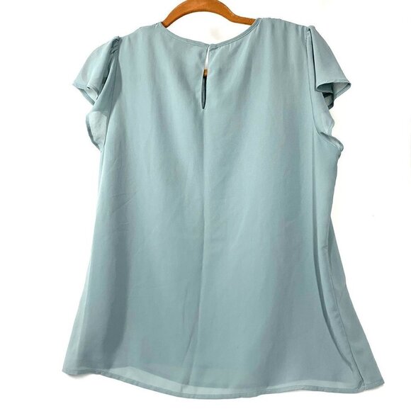 H&M Short Sleeve Blouse Pleated Yoke Keyhole Back Lined Sage Green Sz 10 - Picture 2 of 5